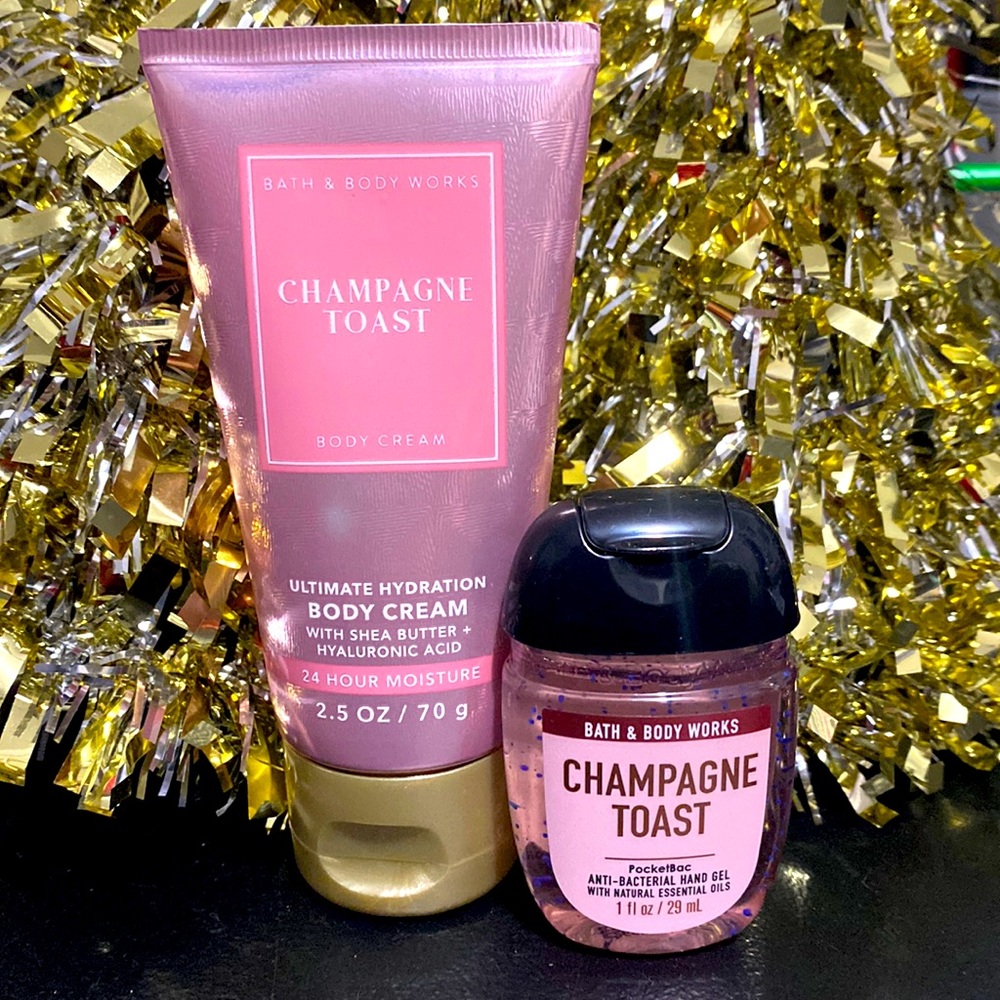 CHAMPAGNE TOAST body cream 2.5 oz and hand sanitizer 1 oz